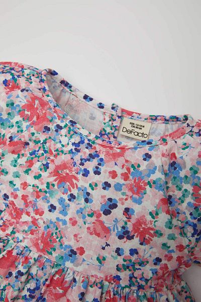 DeFacto Baby Girl Patterned Short Sleeve Linen Look Dress C2424A524SM