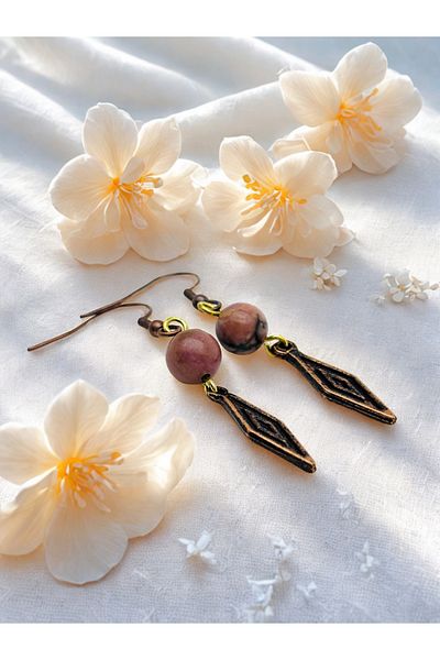 ayrestyle Set of 2 Earrings with Rhodonite & Amethyst Natural Stones