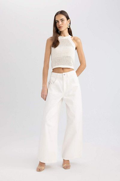 DeFacto Crop Halter Collar Openwork Knitwear Athlete C4589AX24SM
