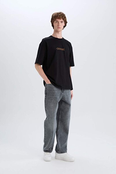 DeFacto Oversize Wide Fit Crew λαιμόκοψη εμπριμέ κοντομάνικο μπλουζάκι C3631ax24sp