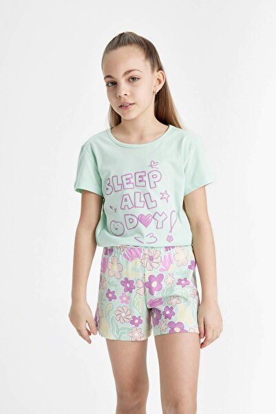 DeFacto Kız Çocuk Pijama Takımı Baskılı Kısa Kollu Üst Şort C2840A824SM