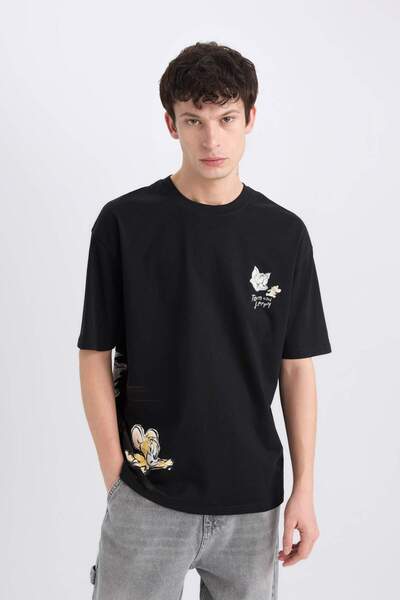 DeFacto Tom & Jerry Oversize με φαρδύ λαιμόκοψη με στάμπα κοντομάνικο μπλουζάκι C1527AX24SM