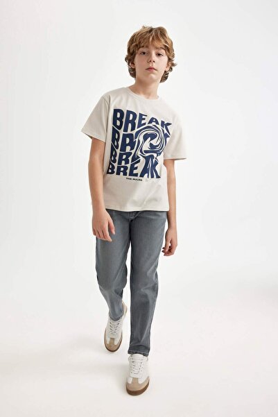 DeFacto Boy's Crew Neck Printed Short Sleeve T-Shirt C3311A824SM