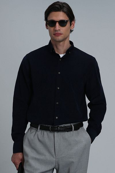 Lufian Watt Men's Basic Shirt Comfort Fit Navy Blue