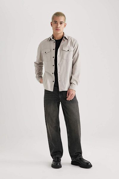 DeFacto 100% Cotton Regular Fit Polo Neck Basic Plain Cotton Long Sleeve Shirt B2654Ax24Sp