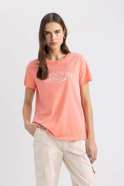 DeFacto Regular Fit Bisiklet Yaka Baskılı Kısa Kollu Tişört C6605AX24SM