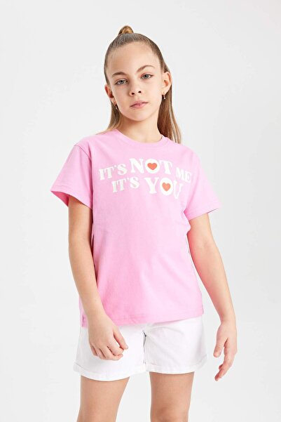 DeFacto Κοντομάνικο μπλουζάκι με στάμπα για κορίτσια B5123A824SM