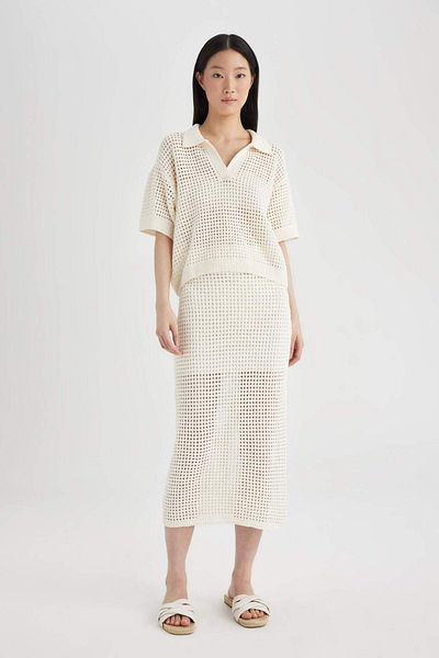 DeFacto Polo Neck Openwork Knitwear Midi Skirt C5311Ax24Sm