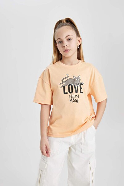 DeFacto Girls' Relax Fit Crew Neck Back Printed Short Sleeve T-Shirt B5127A824Sm