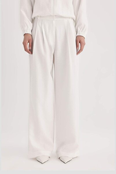DeFacto Wide Leg Wide Loose Leg Pocket Basic Plain Classic White Trousers C3877Ax24Sm