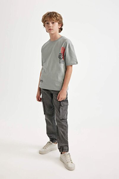 DeFacto Boy's Cargo Pocket Elastic Leg Jogger Jean Trousers C0183A824Sm