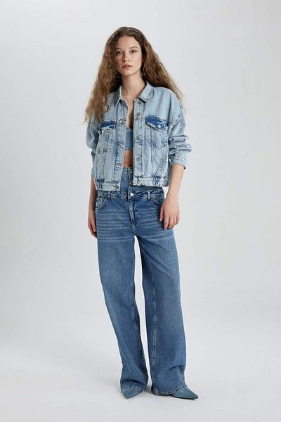 DeFacto Shirt Collar Button Pocket Jean Bomber Jacket C4112Ax24Sp