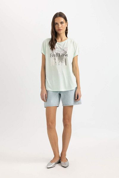 DeFacto Tricou cu mânecă scurtă imprimat cu decolteu turn C4065AX24SP