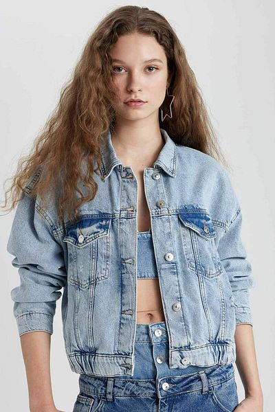 DeFacto Shirt Collar Button Pocket Jean Bomber Jacket C4112Ax24Sp