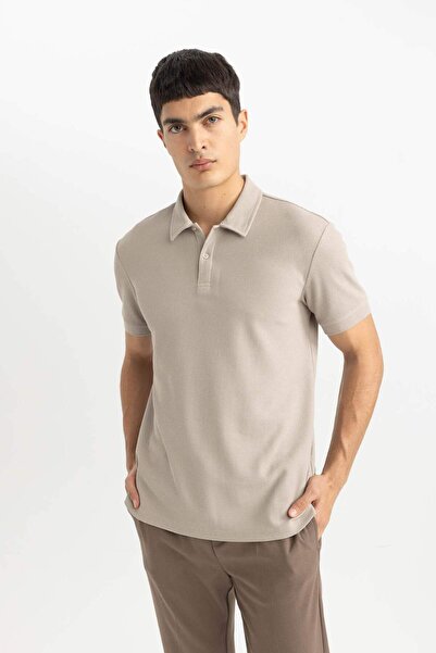 DeFacto Modern Fit Basic Poloshirt mit kurzen Ärmeln und einfarbiger Struktur B6374AX24SP