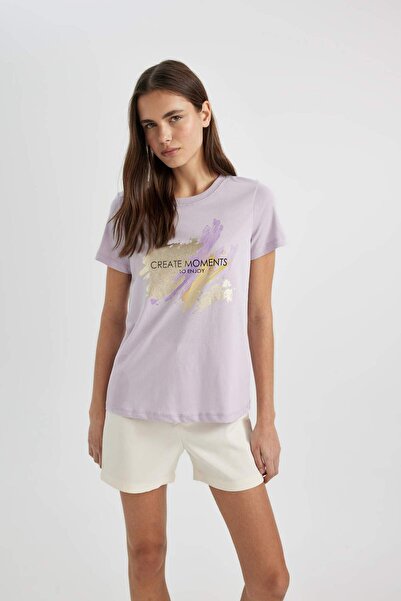 DeFacto Tričko Regular Fit Crew Neck s potiskem z česané bavlny s krátkým rukávem C4064AX24SP