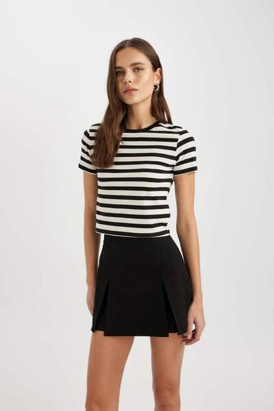 DeFacto Slim Fit Dar Kesim Bisiklet Yaka Çizgili Kısa Kollu Tişört C4333AX24SP