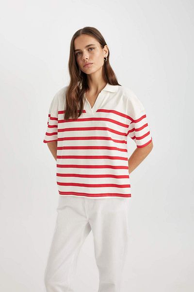 DeFacto Relaxed Fit Striped Polo T-Shirt - Short Sleeve, Combed C4070ax24sp