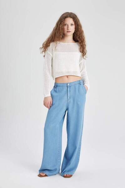 DeFacto Wide Leg Yüksek Bel Geniş Paça Rahat Kalıp Uzun Jean Pantolon B5203AX24SM