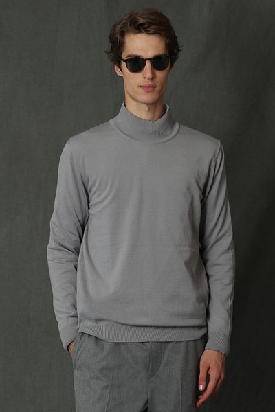 Lufian Point Half Fisherman Men's Sweater Light Gray