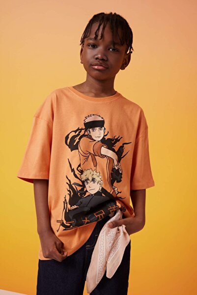 DeFacto Tricou cu mânecă scurtă cu imprimeu pentru băiat oversize cu decolteu...