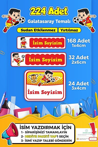 SB store Futbol Temalı Okul Kreş Kişiye Özel İsim Etiket Seti - Model 285