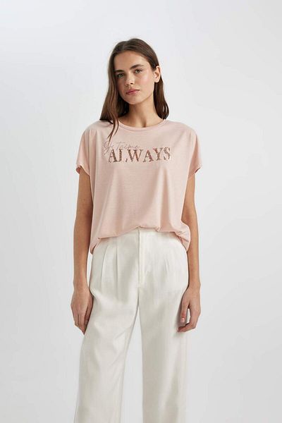 DeFacto Crew Neck Printed Short Sleeve T-Shirt C4058Ax24Sp