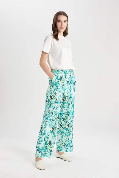 DeFacto Wide Leg Linen Look Trousers Patterned Wide Leg with Pockets C4039Ax24Sm
