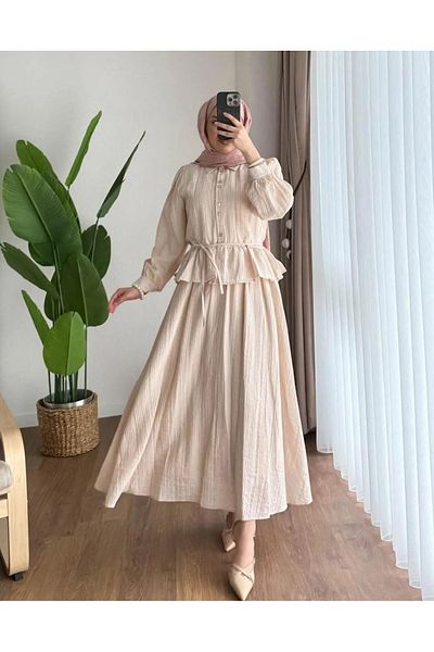 RFK Butik Women's Melinda Begonia Fabric Skirt Double Suit Beige