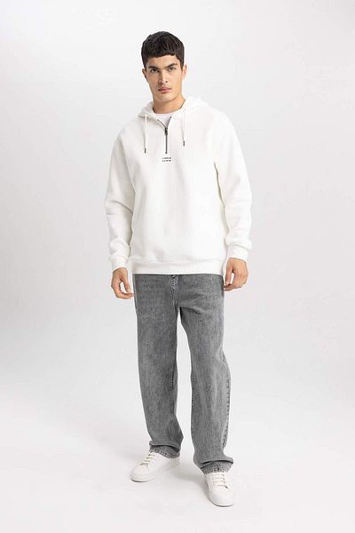 DeFacto Oversize Wide Fit Half Zipper Printed Hooded Sweatshirt B4847Ax24Sp