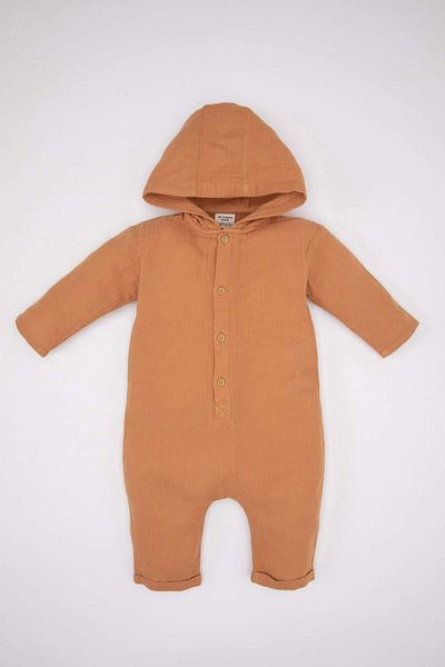 DeFacto Baby Boy Newborn Hooded Muslin Long Sleeve Jumpsuit B9650a524sp