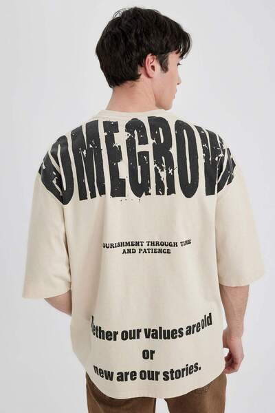 DeFacto Μπλουζάκι με κοντό μανίκι Loose Fit Crew Neck με στάμπα στην πλάτη B8494AX24SM