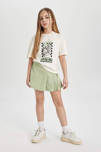 DeFacto Girl's 2-Piece Set Printed Short Sleeve T-Shirt Shorts Skirt C3813A824Sp