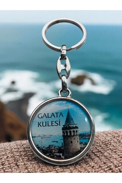 NiceandBonita Breloc din metal imprimat Turnul Galata, breloc imprimat epoxidic