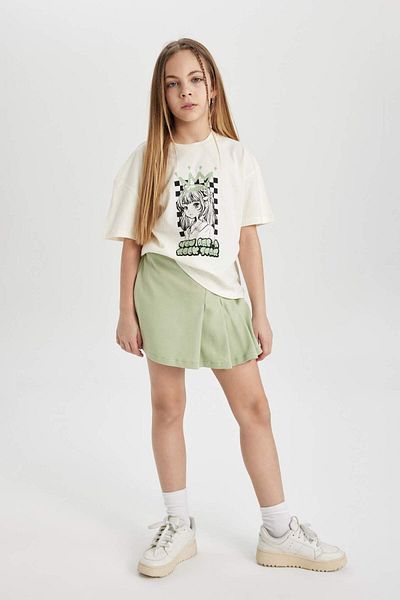 DeFacto Girl's 2-Piece Set Printed Short Sleeve T-Shirt Shorts Skirt C3813A824Sp