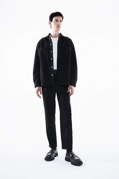 DeFacto Relax Fit Polo Collar Wool-Look Button down Pocket Shirt Jacket B7382Ax24Sp