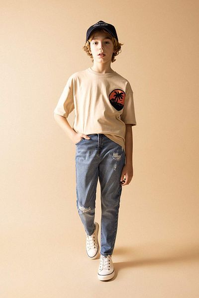 DeFacto Pantaloni de blugi cu picioare drepte rupte pentru băiat B6457A824SP
