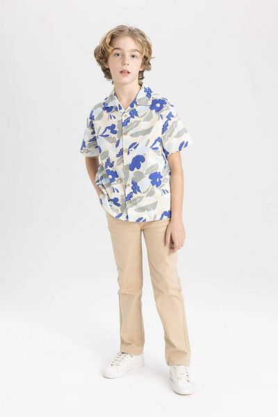 DeFacto Boy's Oversize Wide Fit Patterned Viscose Short Sleeve Shirt B6606A824Sm