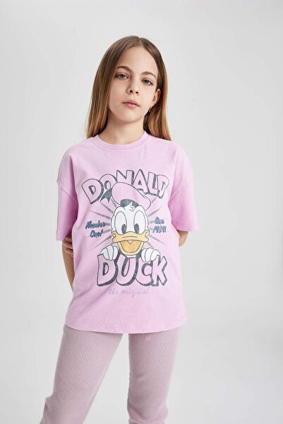 DeFacto Girls' Disney Mickey & Minnie Oversize Wide Fit Crew Neck Short Sleeve T-Shirt C0145A824Sm