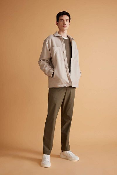 DeFacto Relax Fit Polo Collar Wool Look Shirt Jacket B7382AX24SP