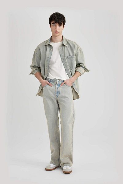 DeFacto Pantaloni de blugi cu efect decolorat, cu talie normală, cu picioare largi, B8326AX24SM