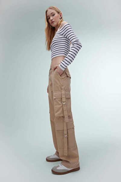 DeFacto Coool Wide Leg Geniş Paça Pantolon Gabardin Kumaş Kargo Cepli Basic Düz B5690AX24SP