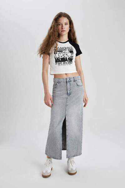 DeFacto Long Fit Slit Long Jean Skirt B9847Ax24Sp