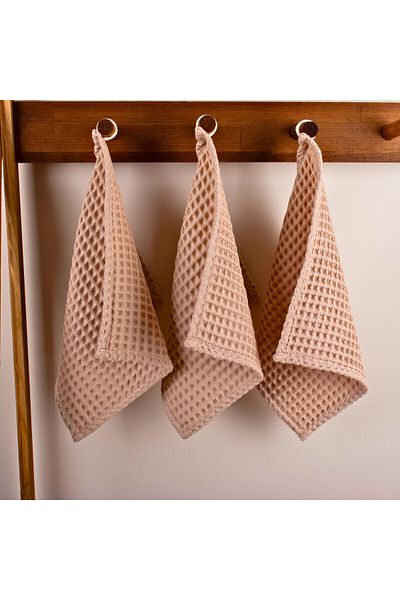 Püskül Tekstil Luxury Kitchen Towel 3 Pieces - High Quality, 100% Cotton, 30X30 Cm, Waffle Woven Washcloth Towel