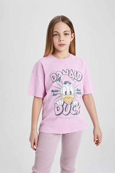 DeFacto Girls' Disney Mickey & Minnie Oversize Wide Fit Crew Neck Short Sleeve T-Shirt C0145A824Sm