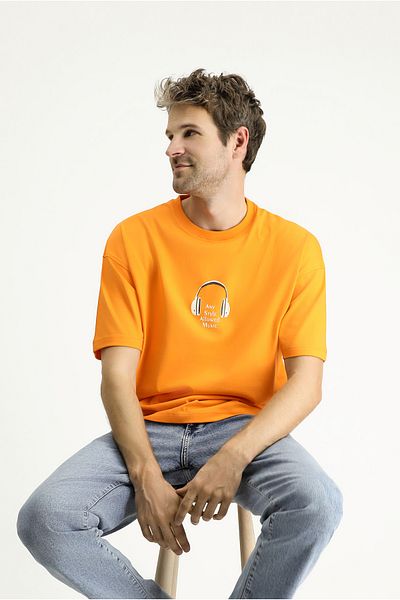 Kiğılı Oversize Printed Single Jersey Cotton T-Shirt - Crew Neck
