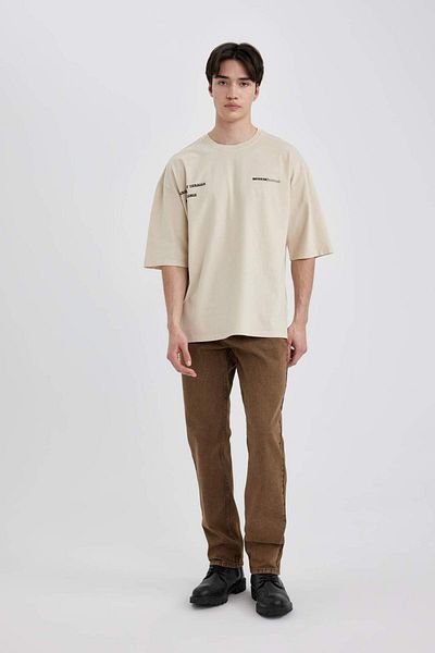 DeFacto Μπλουζάκι με κοντό μανίκι Loose Fit Crew Neck με στάμπα στην πλάτη B8494AX24SM