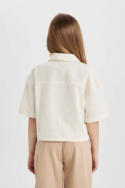 DeFacto Kız Çocuk Cropped Fit Pamuklu Kısa Kollu Gömlek C0459A824SM