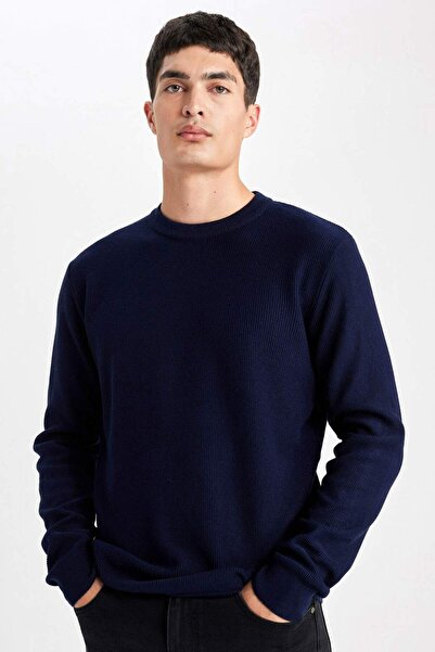DeFacto Standard Fit Regular Cut Crew Neck Basic Plain Knitwear Sweater B7763Ax24Sp