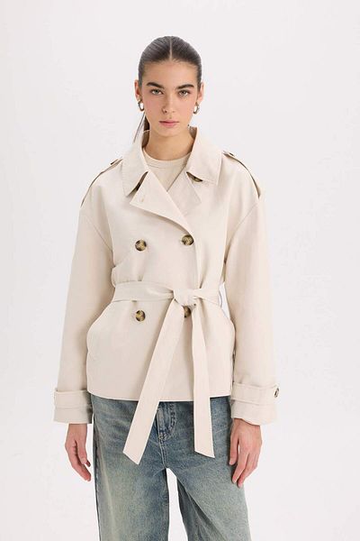 DeFacto Regular Fit Belted Short Trench Coat B9705AX24SP